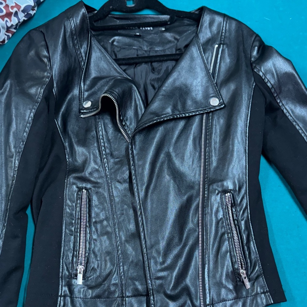 Zara Black Leather Jacket with Silver Accents